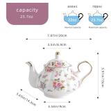 Flower Ceramic Teapot,22oz Porcelain Tea pot for Tea Coffee Milk for Office Home Men Women as Gift(White and small flowers) - Retail: $29