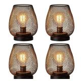 Battery Operated Lamp Table Powered Lantern, Set of 4 Metal Cage Cordless Lamps with LED Bulb, Vintage Decorative Outdoor Lantern for Weddings, Parties, Patio, Events for Indoor Shelf Decor - Retail: 