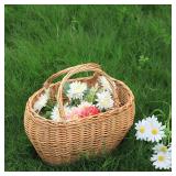 Wicker Picnic Basket with Handles Woven Garden Harvest Market Basket Wicker Flower Basket for Storage Easter - Retail: $36