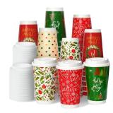 50 Pack 16 oz Christmas Disposable Coffee Cups with Snap-on Lids