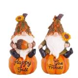 Fall Gnome and Pumpkin Resin Statues -2 Pack