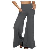 Yoga Pants Women High Waist Casual Wide Legging Bottoms with Pockets Darkgrey MEDIUM