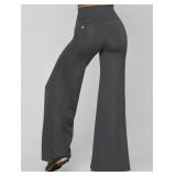 Yoga Pants Women High Waist Casual Wide Legging Bottoms with Pockets Darkgrey MEDIUM