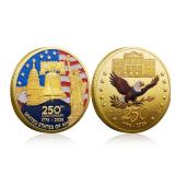 250th Anniversary Commemorative Coins - Golden American Flag & Liberty Bell Design (1PCS)