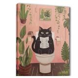 3 Count of Funny Black Cat Bathroom Canvas Wall Art Prints 11x14 Inch