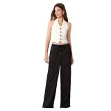 Summer lace Romantic Casual Straight Leg Pants  (US, Waist, 29, Long, 20, Black)