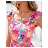 Summer Boho Floral Maxi Dress with Pockets (Pink Size: XS)