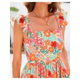 Summer Boho Floral Maxi Dress with Pockets (Orange,S)