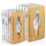 2 Pack Trash Grocery Bag Holder Wall Mounted Design, Silver Extra Large Plastic Garbage Bag Dispenser Holder with Bamboo Lid, Kitchen Organizers and Storage Container Under Sink Large Capacity - Retai