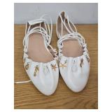White Ballet Flat Pointed Toe for Women Tie Up Slingback -Size 10