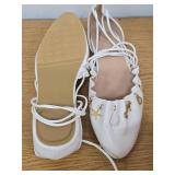 White Ballet Flat Pointed Toe for Women Tie Up Slingback -Size 10