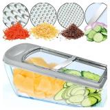 LHS Mandoline Slicer, 4 Sharp Stainless Steel Blades with Food Storage Container Dishwasher Safe (grey)