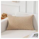 Kevin Textile 12x24 Inch Pillow Cover 1 Pack Boho Decorative Soft Striped Corduroy Lumbar Farmhouse Solid Color Accent Rectangle Cushion Case for Living Room Couch Sofa Bed, Beige
