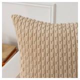 Kevin Textile 12x24 Inch Pillow Cover 1 Pack Boho Decorative Soft Striped Corduroy Lumbar Farmhouse Solid Color Accent Rectangle Cushion Case for Living Room Couch Sofa Bed, Beige