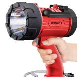 YIERBLUE Rechargeable Spotlight Flashlight with 100,000 High Lumen LED, IP67 Waterproof Long Running Spot Light searchlight, Impact Resistant Handheld Spotlight with Foldable Stand and Red Lens