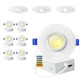 LTpro 6 Packs 3 Inch Gimbal Led Recessed Light with Junction Box 10w,Waterproof recessed Lights for Shower,3 Colors Adjustable,Suitable for Bathroom,Parlor,Bedroom,Kitchen,Balcony