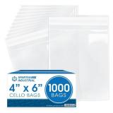 Spartan Industrial - 4 X 6 (1000 Count) Resealable Adhesive Crystal Clear Cello Poly Bags for Bracelet Packaging, Gifts, Party Treat Bags - Self Seal & Reinforced
