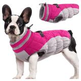 FUAMEY Dog Coat for Small Dogs,Waterproof Dog Winter Jacket with Harness Built in Puppy Cold Weather Coats Reflective Pet Vest with Zipper Warm Fleece Dogs Snowsuit Windproof Pink S