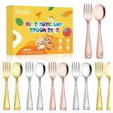 DRKIO Stainless Steel Toddler Utensils Set - Kids Silverware Set Children Safe Food Grade Small Forks and Spoons Dishwasher Safe Mirror Polished
