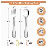 DRKIO Stainless Steel Toddler Utensils Set - Kids Silverware Set Children Safe Food Grade Small Forks and Spoons Dishwasher Safe Mirror Polished