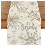 Artoid Mode Beige Snowflake Let It Snow Winter Table Runner, Seasonal Christmas Kitchen Dining Table Decoration for Home Party Decor 13x108 Inch