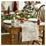 Artoid Mode Beige Snowflake Let It Snow Winter Table Runner, Seasonal Christmas Kitchen Dining Table Decoration for Home Party Decor 13x108 Inch