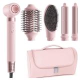MESCOMB 5 in 1 Hot Air Styler Wrap, High-Speed Hair Dryer, Volumizing Brush with Auto Curlers, Fast Drying & Frizz-Free Styling, Straightening, No Heat Damage, Includes Travel Bag (Pink)