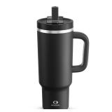 40 oz Tumbler with Handle and Straw: Stainless Steel Insulated Tumbler Keeps Cold for 24 Hours, Leakproof Travel Cup Fits in Cup Holder and BPA-Free, Black Night