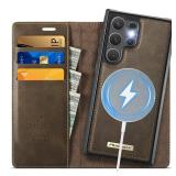 PlusnapX Wallet Case for Samsung Galaxy S25 Ultra Compatible with Magsafe, 2-in-1 PU Leather Flip RFID Blocking Card Holder Stand Shockproof Magnetic Detachable Cover for Galaxy S25 Ultra, Brown