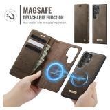 PlusnapX Wallet Case for Samsung Galaxy S25 Ultra Compatible with Magsafe, 2-in-1 PU Leather Flip RFID Blocking Card Holder Stand Shockproof Magnetic Detachable Cover for Galaxy S25 Ultra, Brown