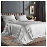BEDELITE Satin Sheets Queen Size Bed Set, Luxury Soft Grey Silky Sheets for Hair and Skin, Similar to Silk Bed Sheets Set 4 Pieces with 1 Deep Pocket Fitted Sheet, 1 Flat Sheet, and 2 Pillowcases