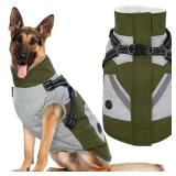 IECOii Zip Up Dog Coat for Large Dogs - Waterproof Winter Fleece Jacket in Green, XLarge - Suitable for Border Collie, Pitbull