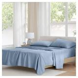 Comfort Spaces 100% Cotton Sheet Set Breathable, Lightweight, Soft with 12 Elastic Pocket Fits up to 14 Mattress, All Season Cozy Bedding, Matching Pillow Case, Twin Blue 3 Piece