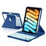 Harvopu for iPad mini 7 A17 Pro/6 Generation Keyboard Case 2024/2021 8.3 Inch,360° Rotating Clear Back Cover with 7 Color Backlit Detachable Keyboard, Pencil Holder for iPad mini 7th/6th Gen,NavyBlue