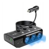 8 in 1Cigarette Lighter Splitter,LIHAN 3 Expander Socket Car Charger Adapter & 5 USB Ports(Type-C PD36W/QC3.0),12V/24V Plug,120W Outlet with LED Voltmeter,3.3FT Cable for Car,Truck,SUV,RV,Camping