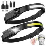 Avlxt LED Headlamp, 2 Pack Rechargeable Flashlight for Adults, 230 Wide Beam Headlight, Motion Sensor Head Lamp, Adjustable Headband Outdoor Waterproof Head Light for Running, Camping, Hiking
