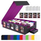 Trading Card Storage Box with Commander Display, 5-Row Deck Case with Removable Lid, 4000+ MTG Deck Box with 48 Colorful Divider, 5 Magnetic Card Holders, 5 Stoppers, Dice Tray(Black Purple)