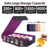 Trading Card Storage Box with Commander Display, 5-Row Deck Case with Removable Lid, 4000+ MTG Deck Box with 48 Colorful Divider, 5 Magnetic Card Holders, 5 Stoppers, Dice Tray(Black Purple)