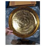 MyGift 13 Inch Round Deluxe Modern Etched Design Brass Tone Metal Serving Tray, Decorative Centerpiece Platter Display for Dining and Coffee Table - Made in India