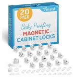 20 Pack Magnetic Cabinet Locks Baby Proofing - Vmaisi Children Proof Cupboard Drawers Latches - Adhesive Easy Installation