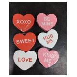 Valentines Day Decorations 6 PCS, Wooden Conversation Heart Decor for Home Table,Red White Pink Candy Heart Signs Centerpiece for Indoor Office Tiered Tray Fireplace,Valentine Gift for Couples Wedding