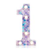 Mermaid Light-Up Number 1, LED Marquee Number for Birthday Party Decor, Mermaid Theme Glowing Number for Kids