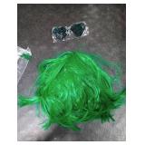 PLULON Green Bob Wig with Heart Sunglasses and Hair Cap, Colorful Short Bob Wigs Synthetic Party Wigs Funny Cosplay Hairpieces for Women Men Daily Bachelorette Halloween Costume Party Decorations MISS