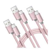 Basesailor for iPhone 17 16 Pro Max Charger Cord,USB to USB C Cable,Type C Charging Power Cord for Apple 17e 15 iPad 10 Air 4 5,Samsung Galaxy S26 S25 S24 S23,Pink,3Pack 3.3/6.6/10FT(1/2/3M)