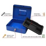 KYODOLED Large Lock Box with Money Tray,Storage Cash Box with Lock,Safe Metal Box for Money,9.84x 7.87x 3.54 Blue Large LOCKED SHUT***