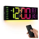 JALL 16.15 inch Large Digital Wall Clock, RGB Lights with Remote Control, Dual Alarms with Big LED Display, Auto DST, C° / F° Temperature for Classroom, Birthday Gift, Senior