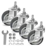 AAGUT 3 Inch Caster Wheels with Locking Brakes, Rubber Heavy Duty M8 x 1.5 Threaded Stem Industrial Castors Replacement for Workbench,Carts,Furniture,Dolly,Trolley, 4 Packs