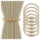 Contoeey Magnetic Curtain Tiebacks Farmhouse Tie Backs for Curtains 6 Pack Boho Window Curtain Holdbacks Wood Bead Curtain Tie Backs for Bedroom Decor, Natural Wood