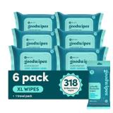 goodwipes Flushable Butt Wipes - Vitamin E & Aloe - Sewer & Septic Safe - Extra Large Adult Wet Wipes For Women & Men - Bathroom Essentials - Shea-Coco, 318 Count (6 Packs + 1 Travel)