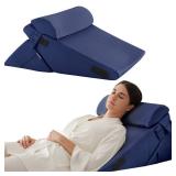 Bedluxe 3Pcs Orthopedic Bed Wedge Pillow Set, Foam Wedge Pillow Post Surgery for Back, Leg and Knee Support, Adjustable 9&12 Inch Folding Triangle Pillow for Sleeping, Acid Reflux, Snoring, Navy